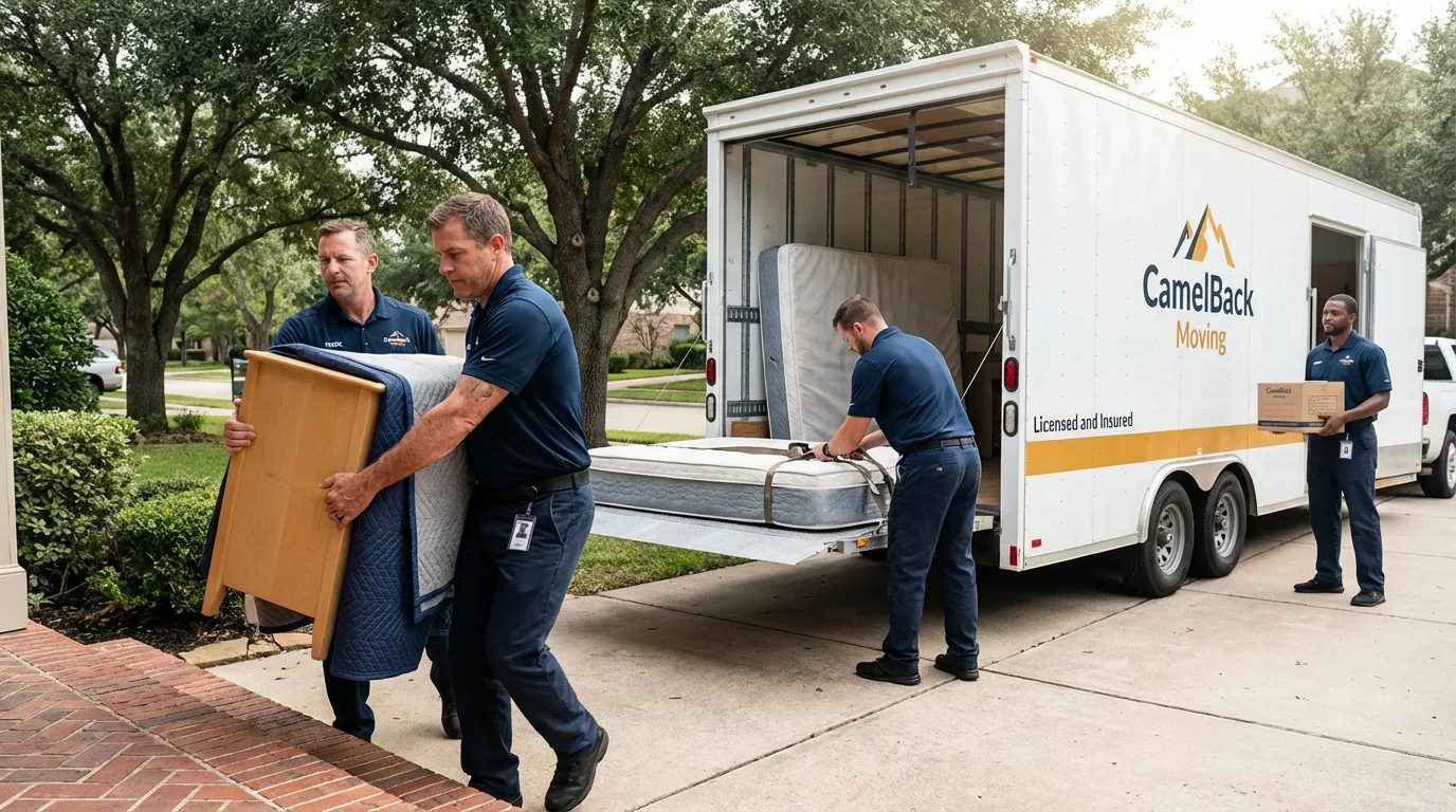 Crew loading residential truck for cross-state move from Paola, KS